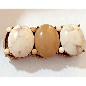 Gold tone chunky beaded stretch bracelet natural tones career